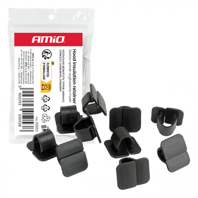 Set van 10 clips voor motorkapisolatie, 20 x 14 mm x 16 mm., in een zakje