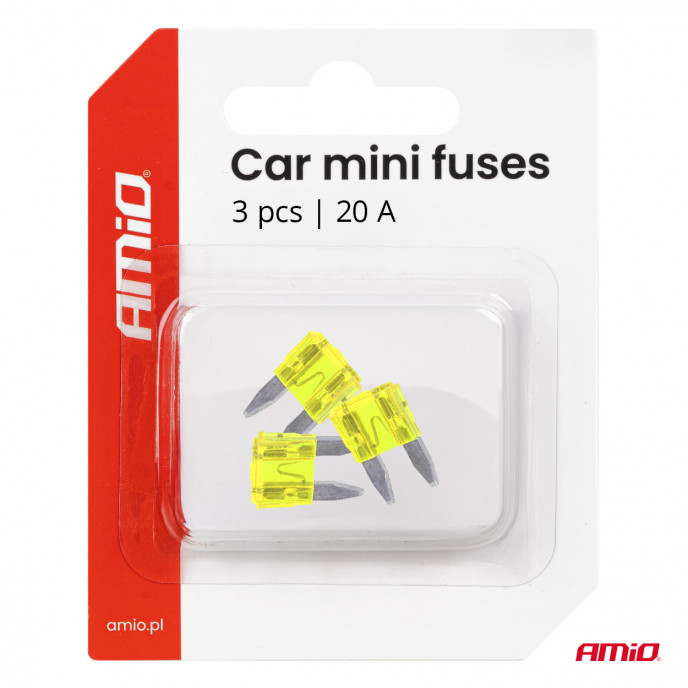 Steek zekering mini 20A, 3 stuks in blister