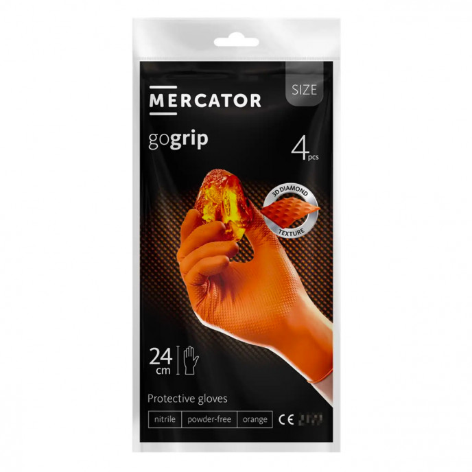 Mercator GoGrip oranje nitril handschoenen 4 stuks maat M