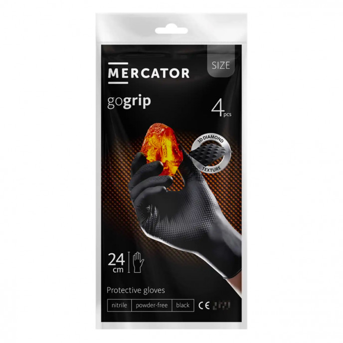 Mercator GoGrip BLACK nitril handschoenen 4 stuks maat XXL