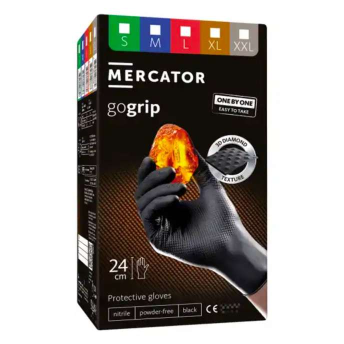 Mercator GoGrip ONE-BY-ONE Zwarte nitril handschoenen 100st maat L