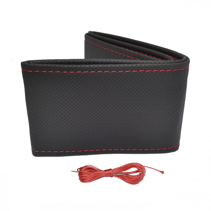 Geperforeerde stiksels stuurwielhoes zwart met rode draad 38-39 cm